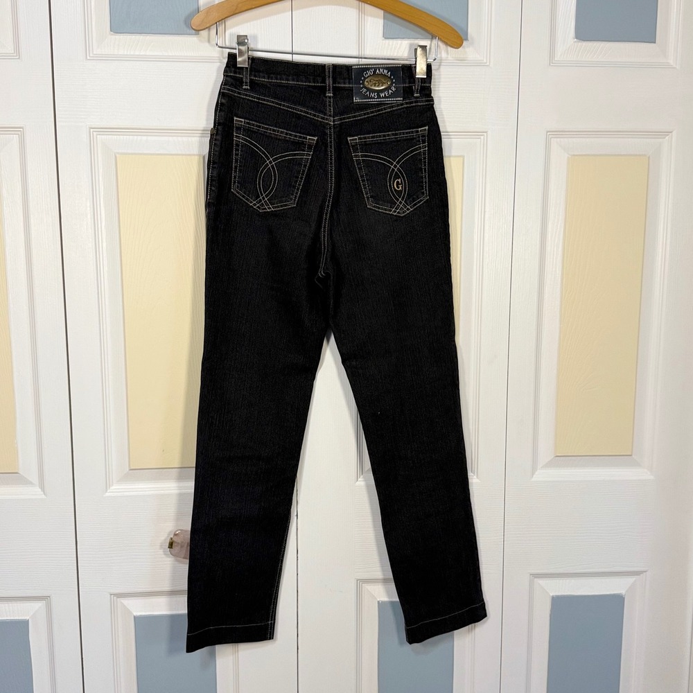 Gio Anna Italian Designer Jeans Wear Black Denim High Rise Straight Leg Size 8